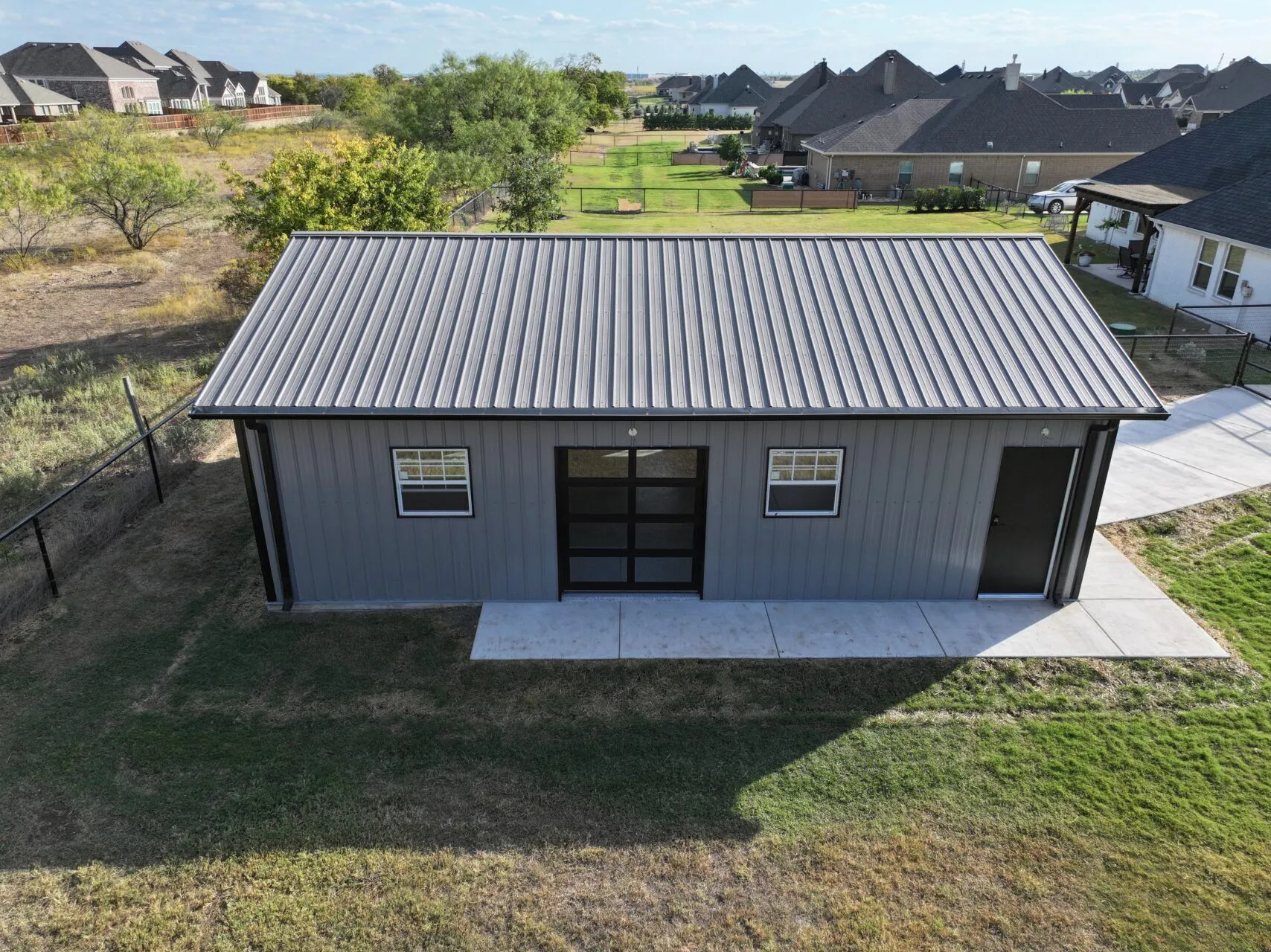 24x35 Custom Tubular Metal Workshop in Justin, TX. 24x35 Custom Tubular Metal Workshop in Justin, TX.