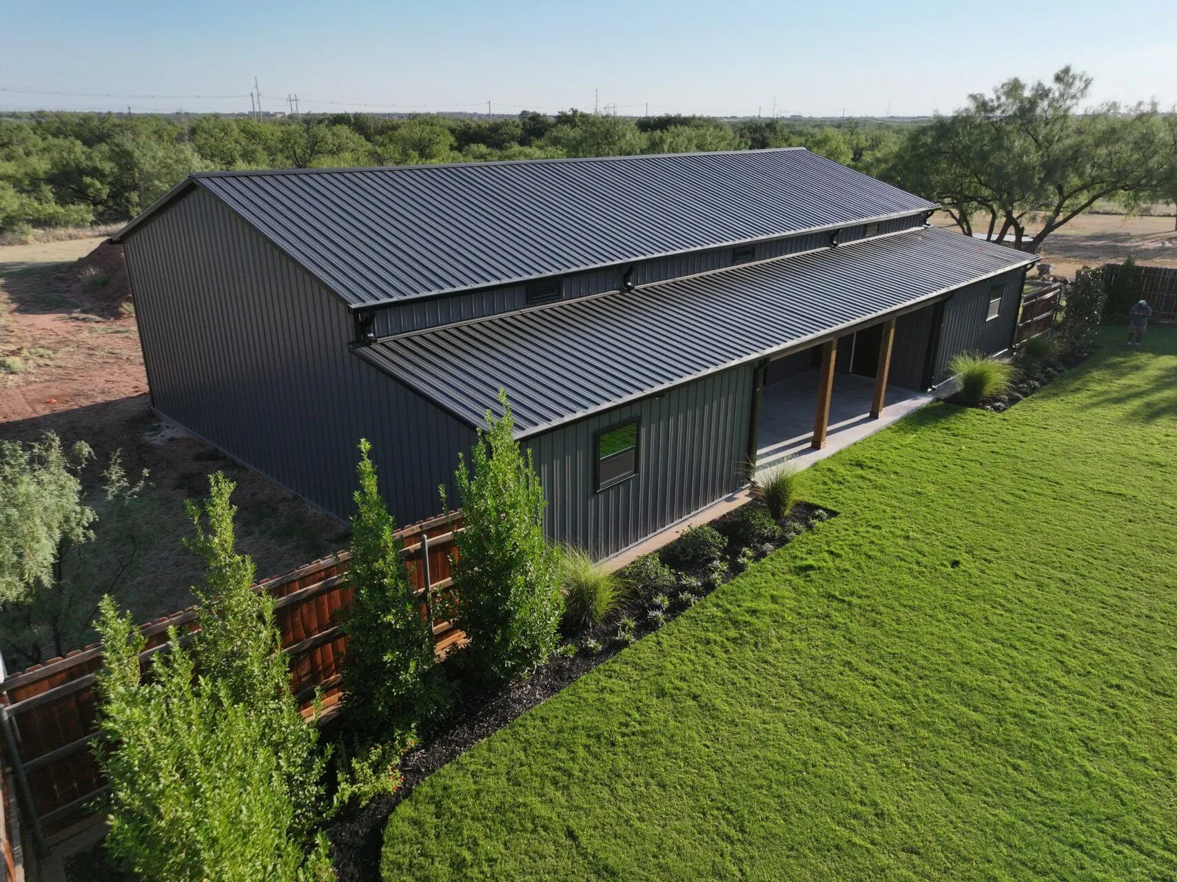 30x65 Steel Storage with Cedar Wrapped Posts in Abilene, TX. 30x65 Steel Storage with Cedar Wrapped Posts in Abilene, TX.
