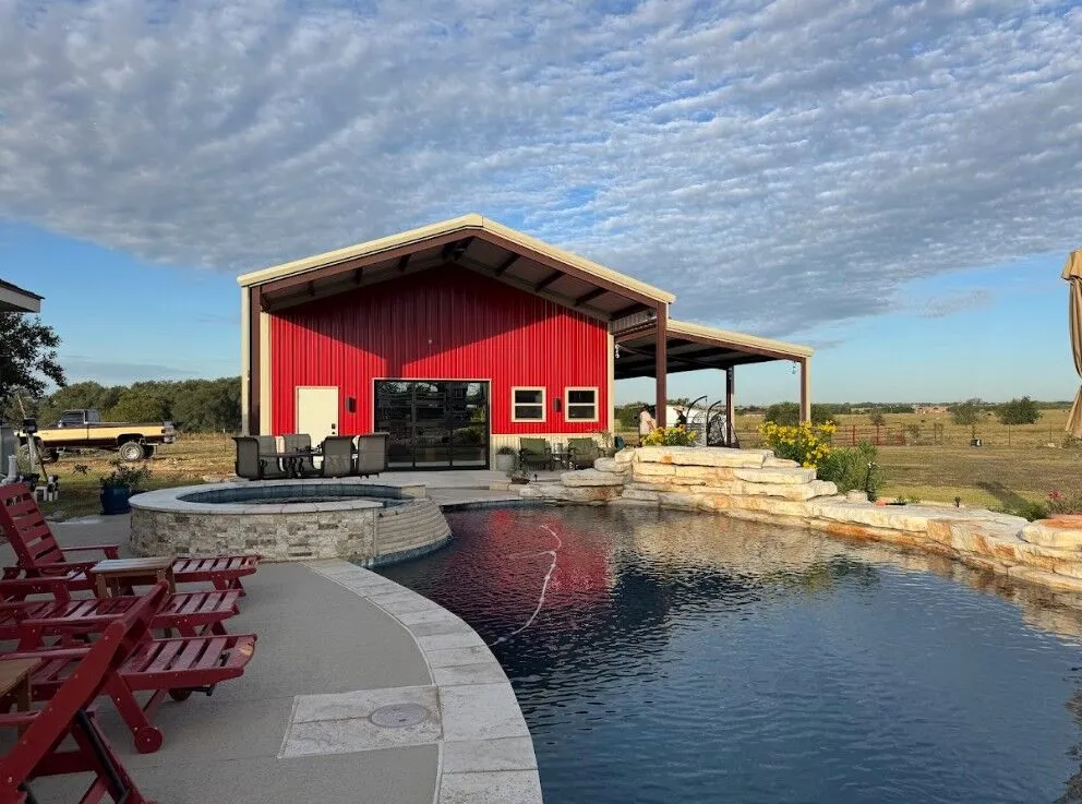 30x50 Ultimate Red Iron Hobby Barn in Salado, TX. 30x50 Ultimate Red Iron Hobby Barn in Salado, TX.