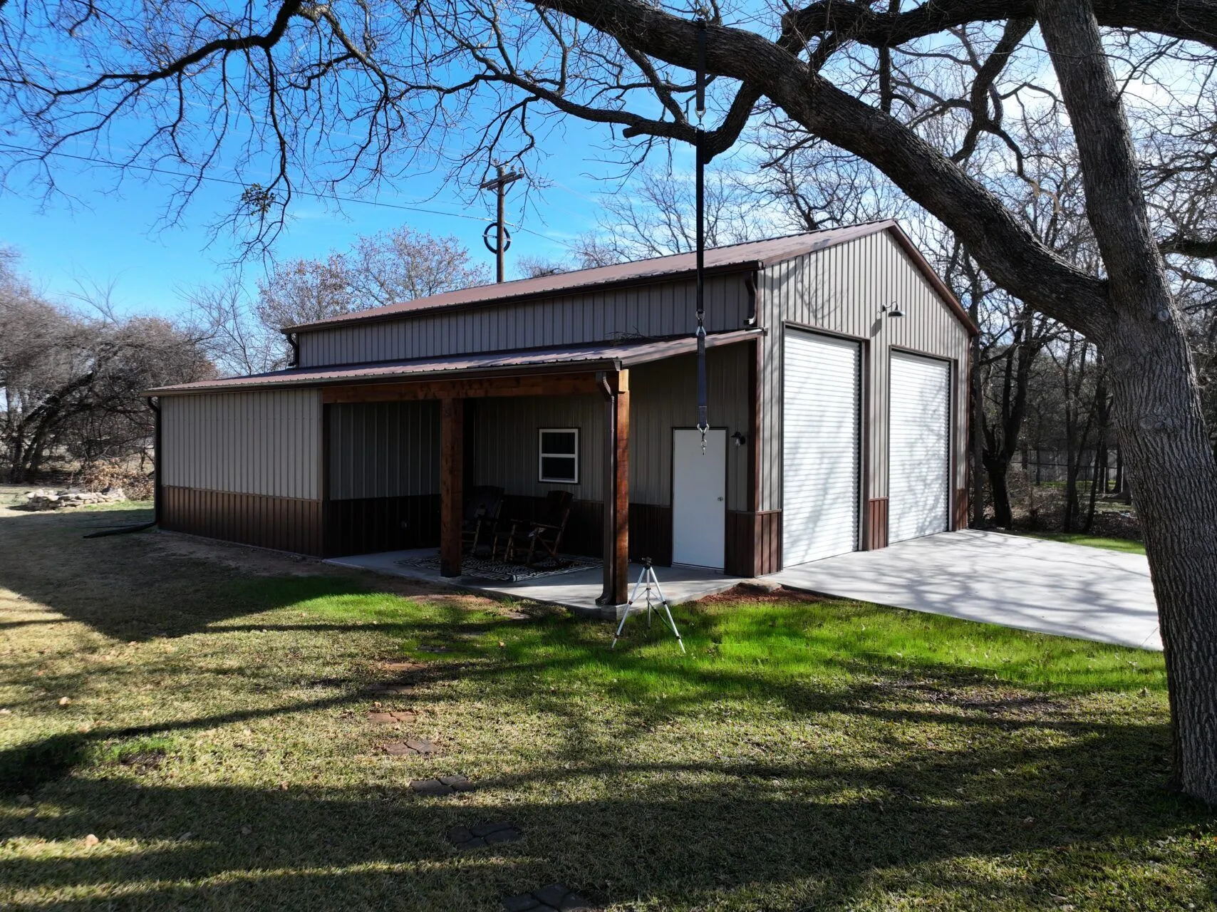 30x40 Metal Garage with Cedar Lean-to Posts in Weatherford, TX. 30x40 Metal Garage with Cedar Lean-to Posts in Weatherford, TX.