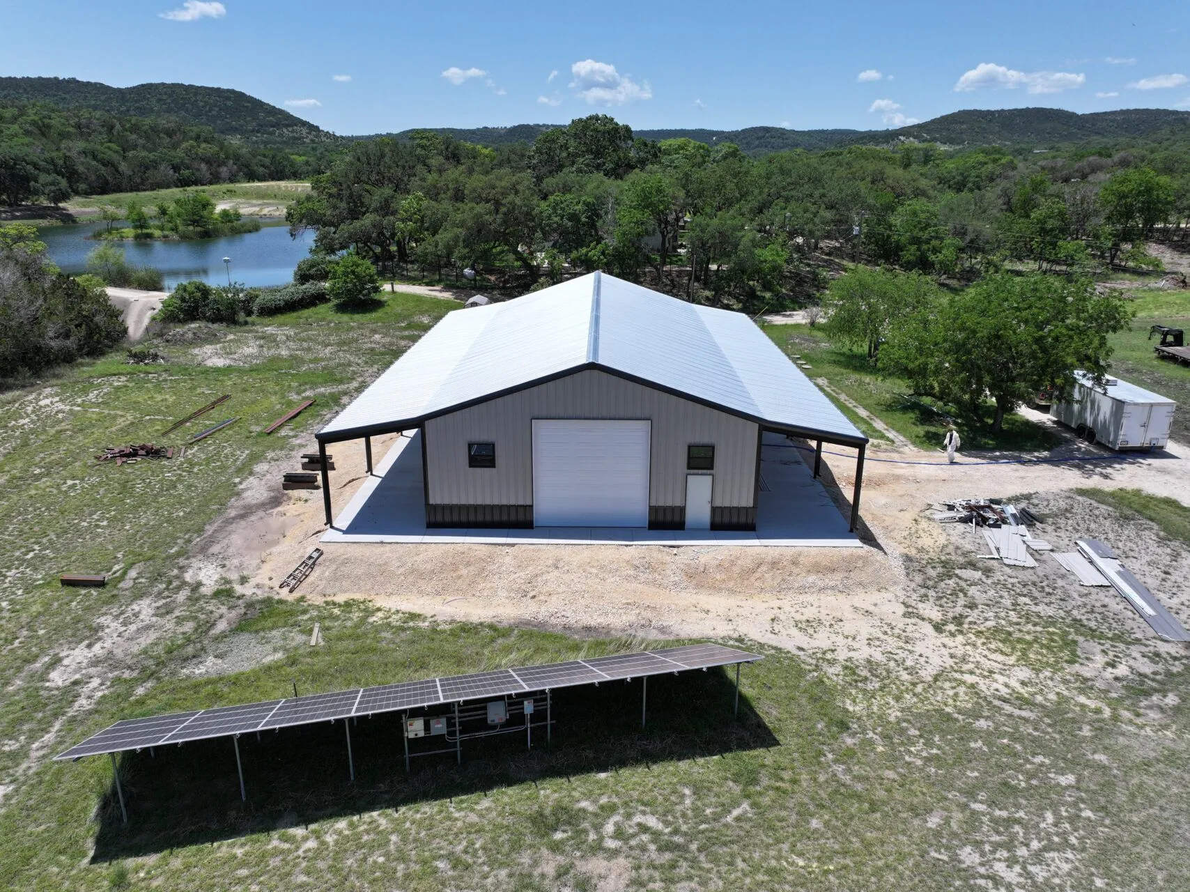 40x75 Metal Workshop with Custom Porch in Medina, TX. 40x75 Metal Workshop with Custom Porch in Medina, TX.