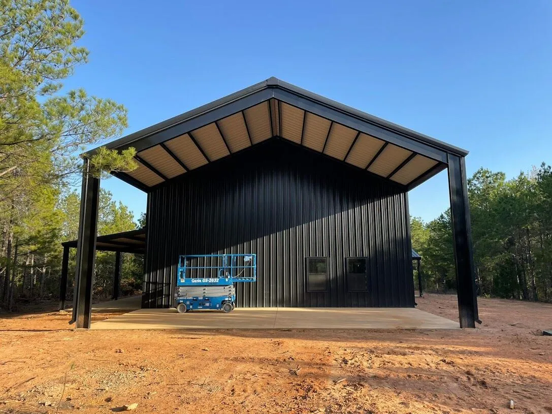 40x60 Custom Black Steel Building in Avinger, TX. 40x60 Custom Black Steel Building in Avinger, TX.