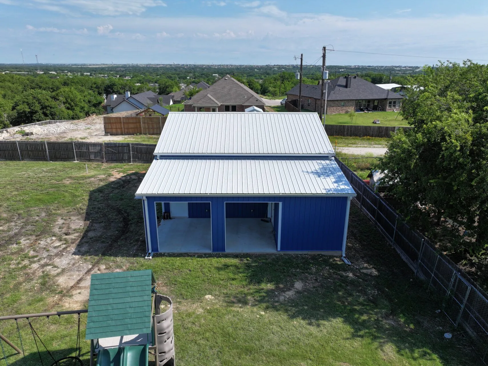 30x30 Tubular Metal Storage with Custom Lean-to in Fort Worth, TX. 30x30 Tubular Metal Storage with Custom Lean-to in Fort Worth, TX.