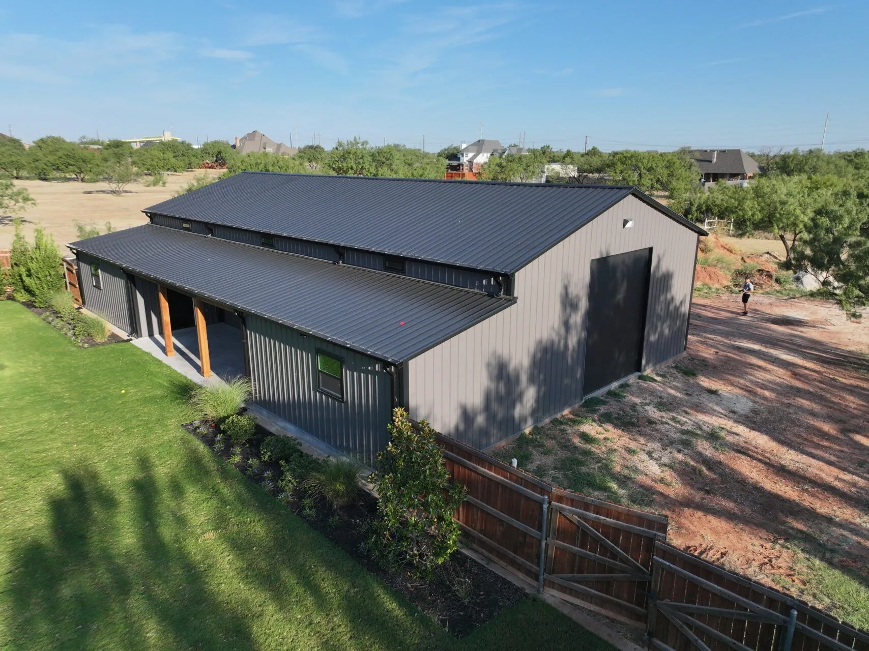 30x65 Steel Storage with Cedar Wrapped Posts in Abilene, TX. 30x65 Steel Storage with Cedar Wrapped Posts in Abilene, TX.