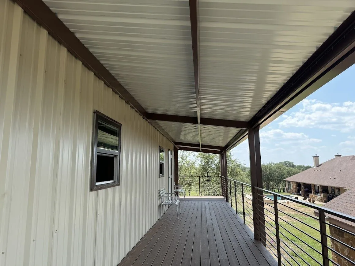 30x40 Custom Metal Building with Steel Balcony, Mezzanine and a Wraparound Porch. 30x40 Custom Metal Building with Steel Balcony, Mezzanine and a Wraparound Porch.