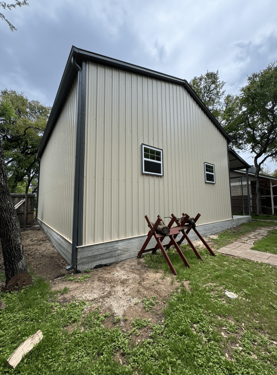 28x35 Tall Metal Garage with Side Lean-to in Georgetown, TX. 28x35 Tall Metal Garage with Side Lean-to in Georgetown, TX.