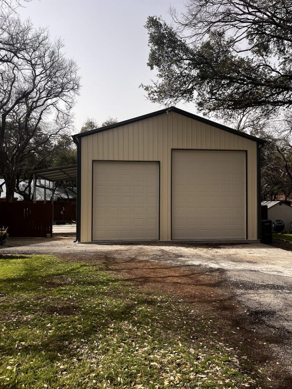 28x35 Tall Metal Garage with Side Lean-to in Georgetown, TX. 28x35 Tall Metal Garage with Side Lean-to in Georgetown, TX.