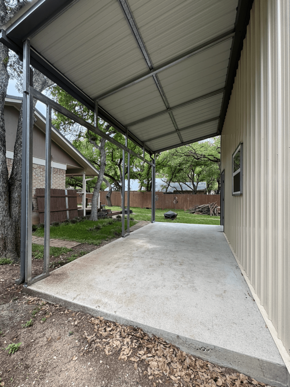 28x35 Tall Metal Garage with Side Lean-to in Georgetown, TX. 28x35 Tall Metal Garage with Side Lean-to in Georgetown, TX.