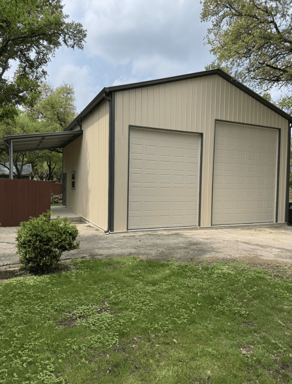 28x35 Tall Metal Garage with Side Lean-to in Georgetown, TX. 28x35 Tall Metal Garage with Side Lean-to in Georgetown, TX.