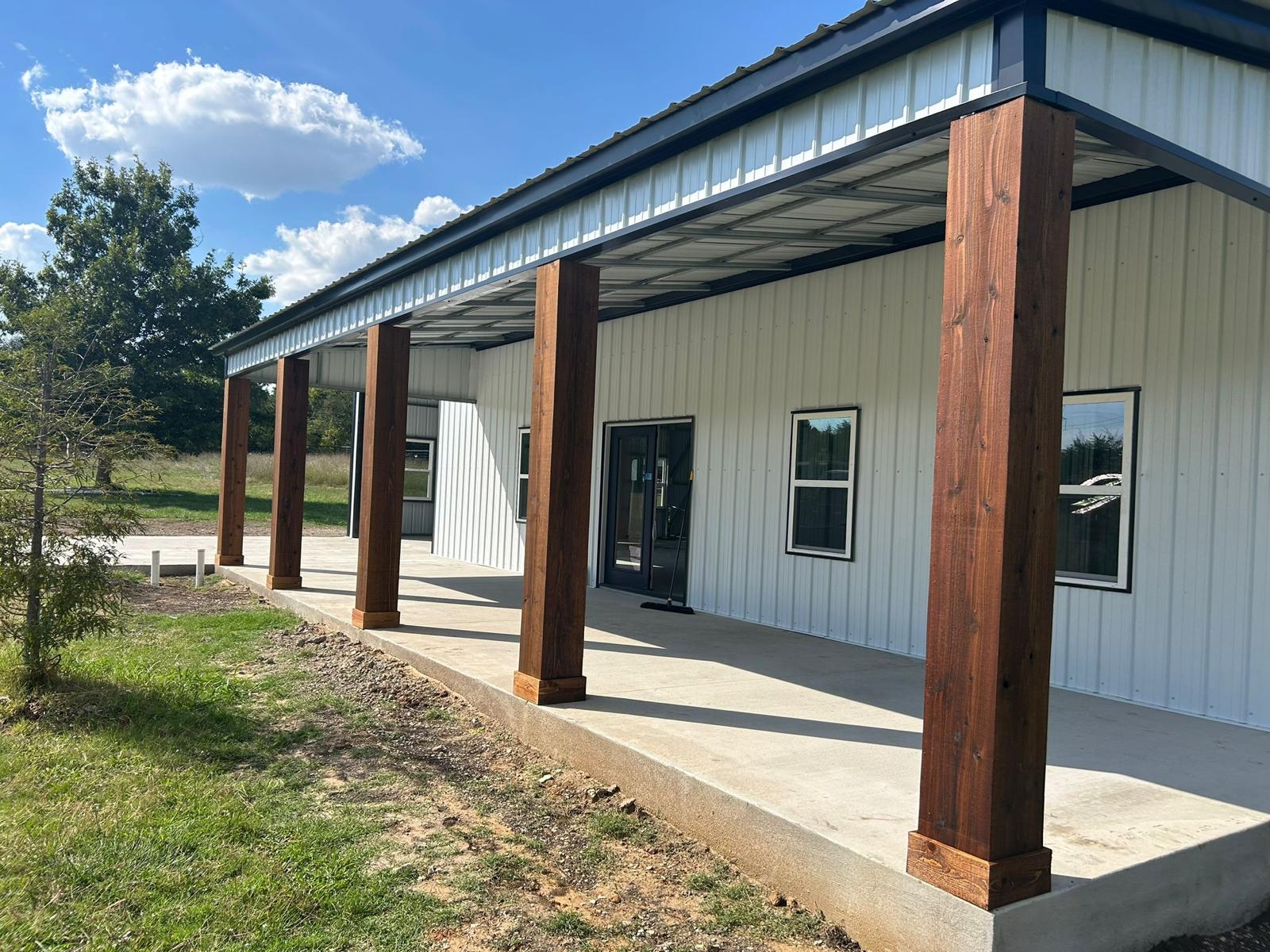 30x60 Custom Metal Building with Cedar Porch in Prosper, TX. 30x60 Custom Metal Building with Cedar Porch in Prosper, TX.