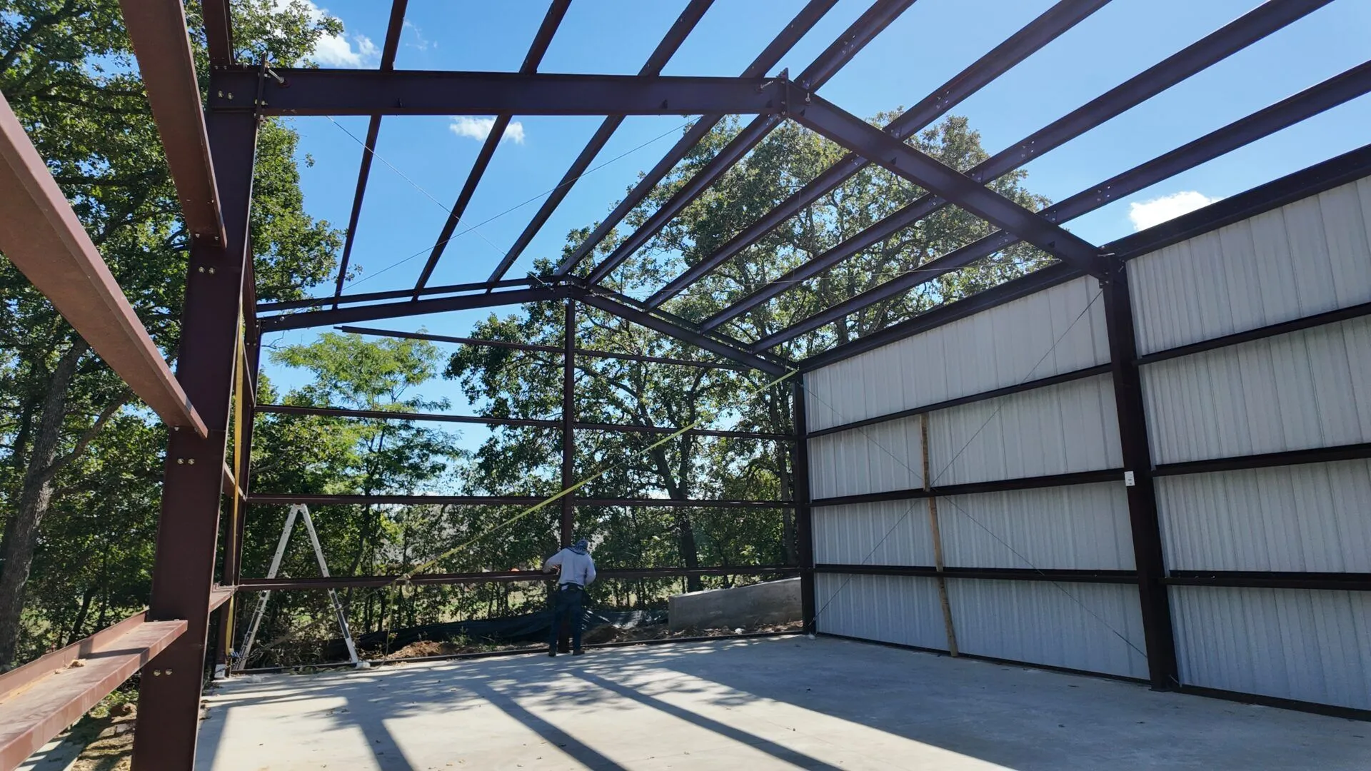 30x43 Red Iron Workshop Building in Flower Mound, TX. 30x43 Red Iron Workshop Building in Flower Mound, TX.