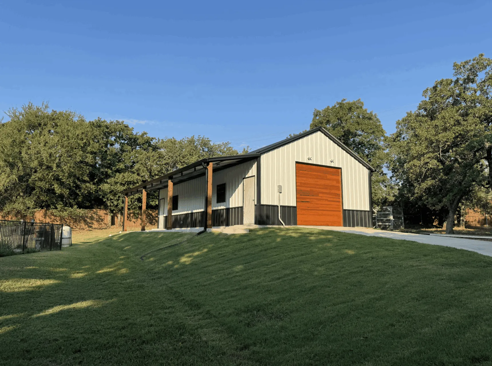 24x45 Custom Metal Garage with Cedar Accents in Flower Mound, TX. 24x45 Custom Metal Garage with Cedar Accents in Flower Mound, TX.