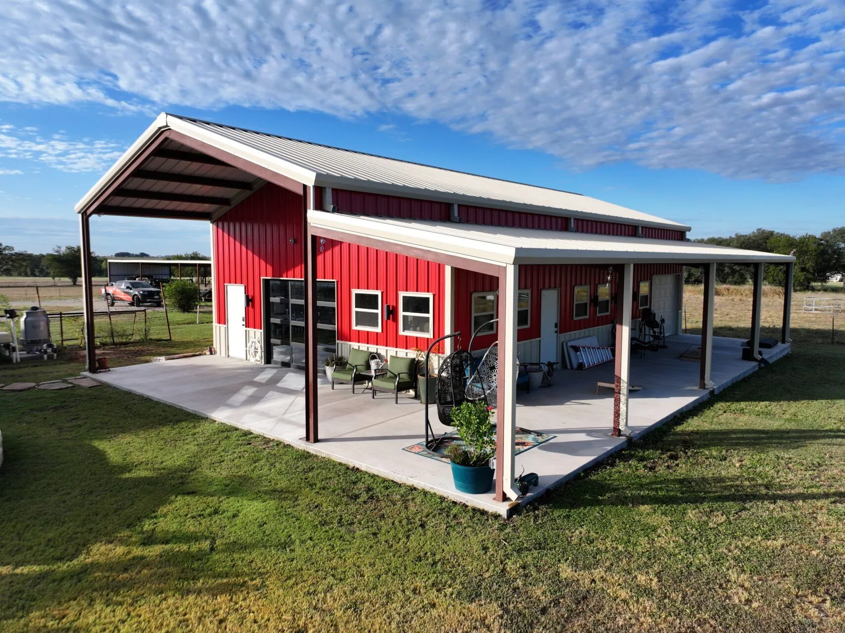 30x50 Ultimate Red Iron Hobby Barn in Salado, TX. 30x50 Ultimate Red Iron Hobby Barn in Salado, TX.