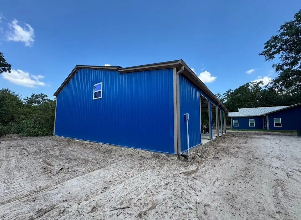 30x50 Texas Blue Metal Storage Building in Corsicana, TX. 30x50 Texas Blue Metal Storage Building in Corsicana, TX.