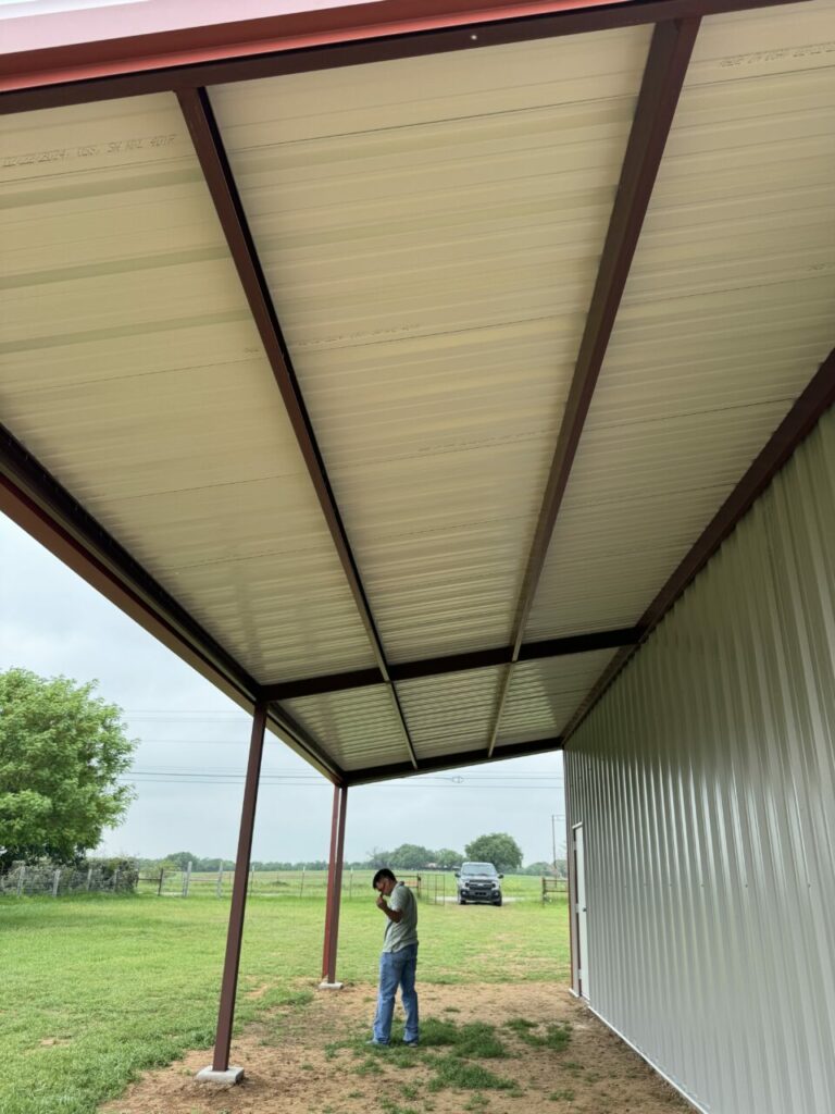 Red Iron Metal Building with Lean To