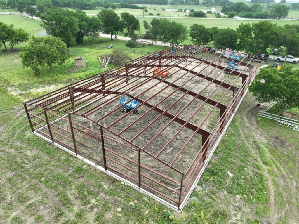 80x150 Red Iron Metal Building in Cleburne, Texas.