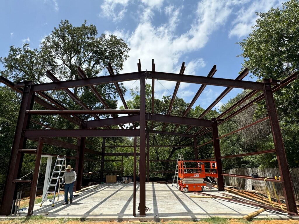34x44 Custom Metal Garage with Mezzanine in Flower Mound, TX.