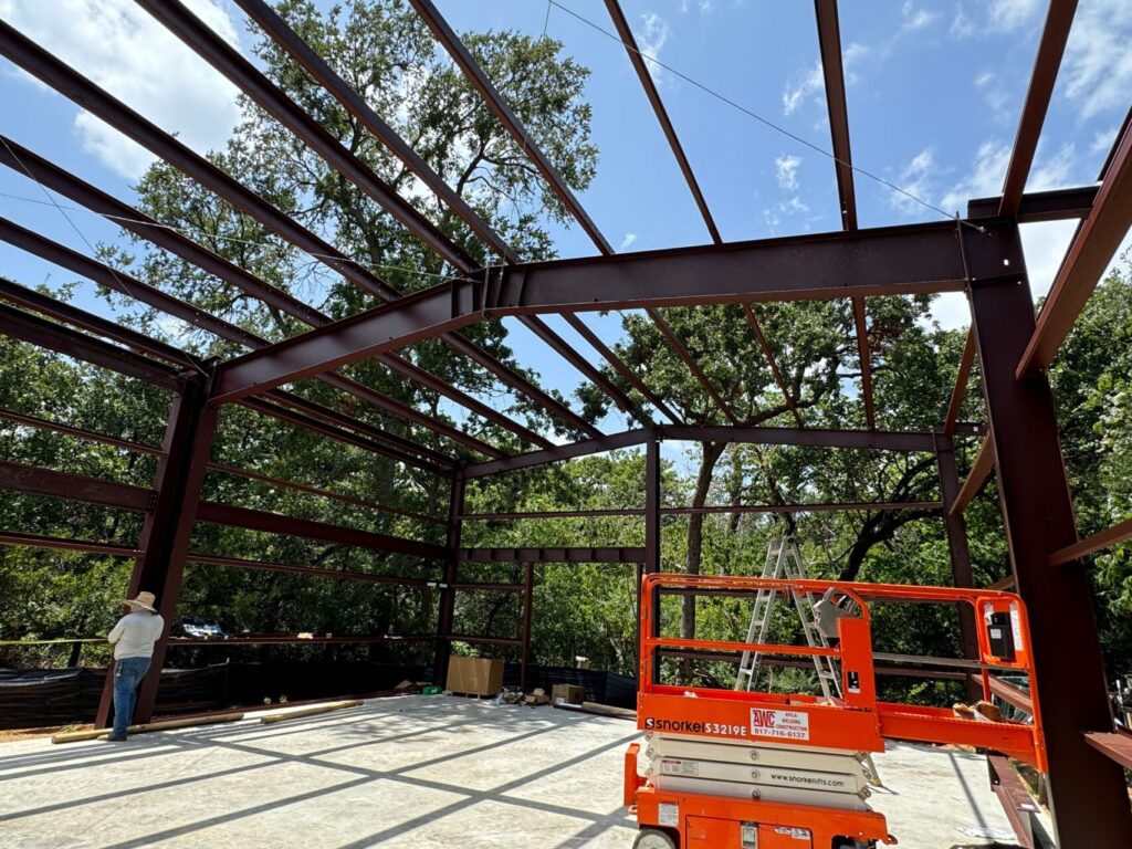 34x44 Custom Metal Garage with Mezzanine in Flower Mound, TX.