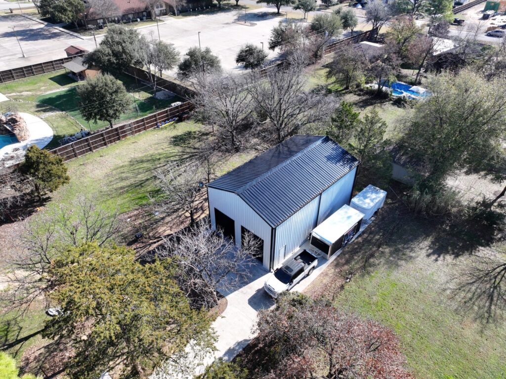 30x50 Red Iron Steel Garage Building in Colleyville, Texas.