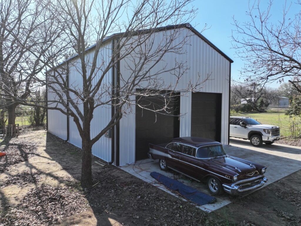 30x50 Red Iron Steel Garage Building in Colleyville, Texas.