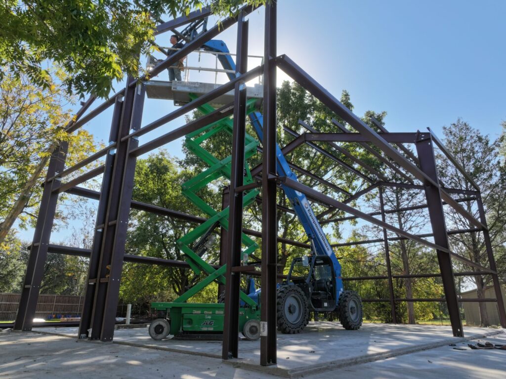 30x50 Red Iron Steel Garage Building in Colleyville, Texas.