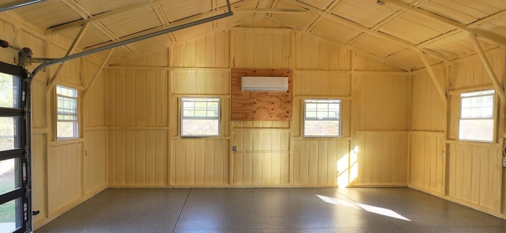 Inside 24x35 Tubular Metal Building with Spray Foam on 29G AG Metal Panel