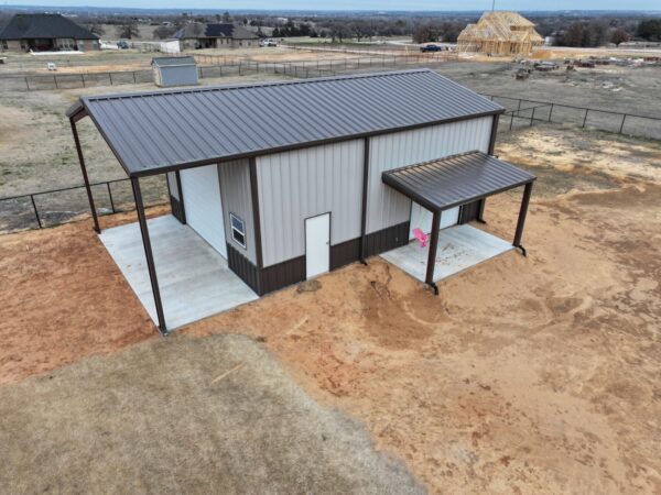26x45 Red Iron Steel Building with Porch in Boyd, TX.