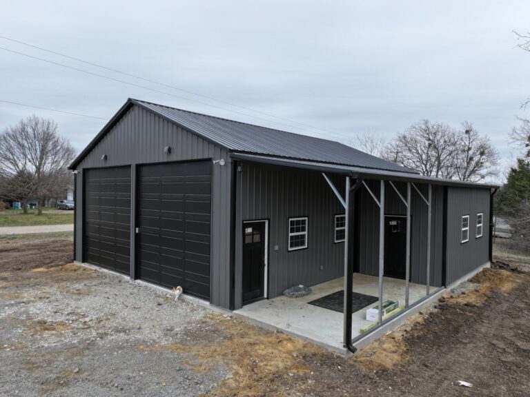 30x40 Metal Building with Custom Lean-to Porch in Ennis, TX.