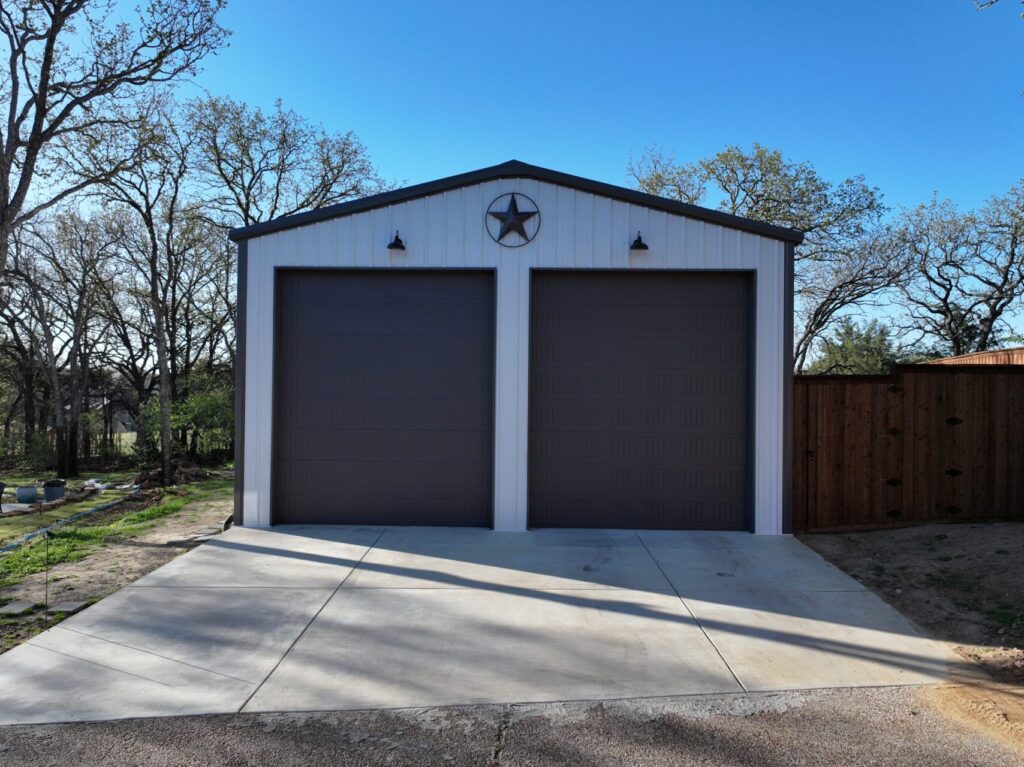 30x43 Red Iron Workshop Building in Flower Mound, TX.