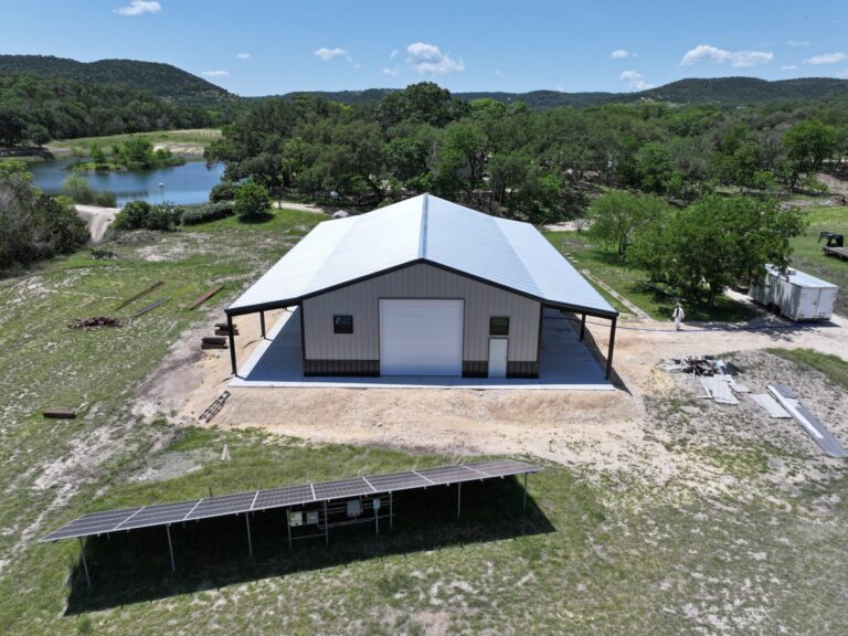 40x75 Metal Workshop with Custom Porch in Medina, TX.