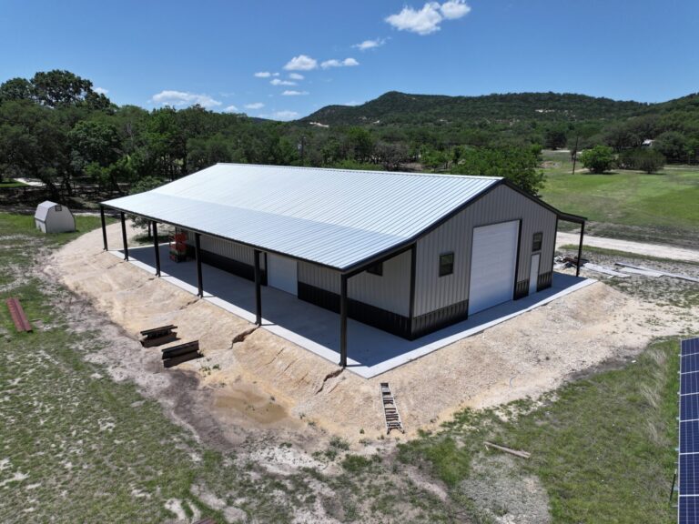 40x75 Metal Workshop with Custom Porch in Medina, TX.