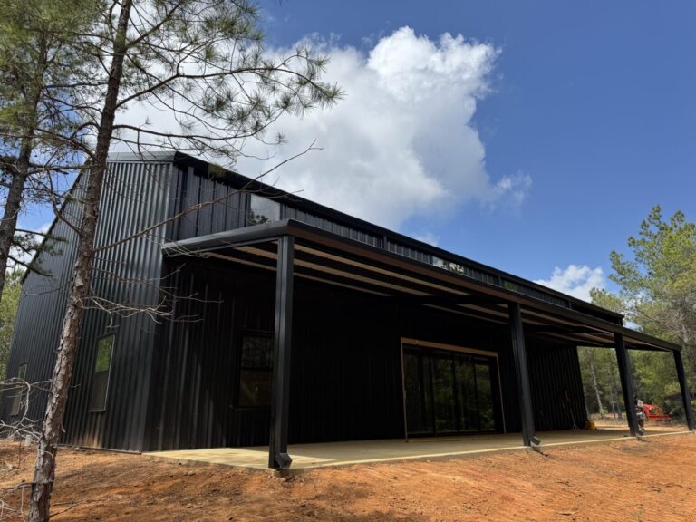 40x60 Custom Black Steel Building in Avinger, TX.