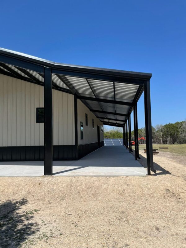 40x75 Metal Workshop with Custom Porch in Medina, TX.
