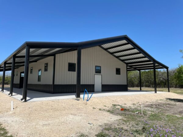 40x75 Metal Workshop with Custom Porch in Medina, TX.