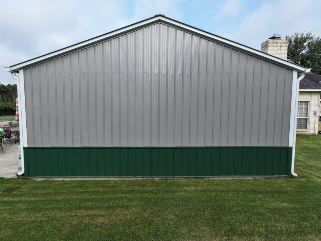 26x20 Grey and Green Tubular Steel Building in Red Oak, TX.