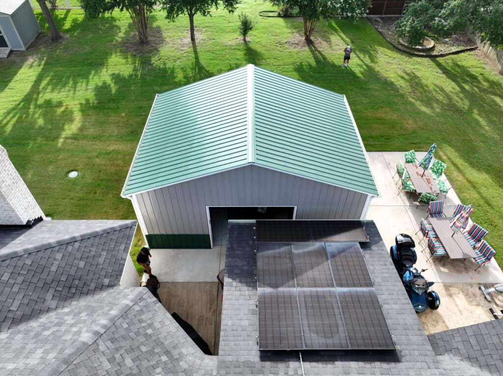 26x20 Grey and Green Tubular Steel Building in Red Oak, TX.