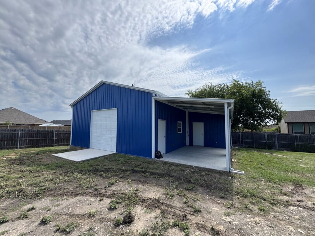30x30 Tubular Metal Storage with Custom Lean-to in Fort Worth, TX.