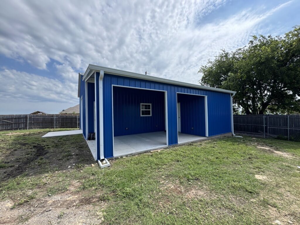 30x30 Tubular Metal Storage with Custom Lean-to in Fort Worth, TX.