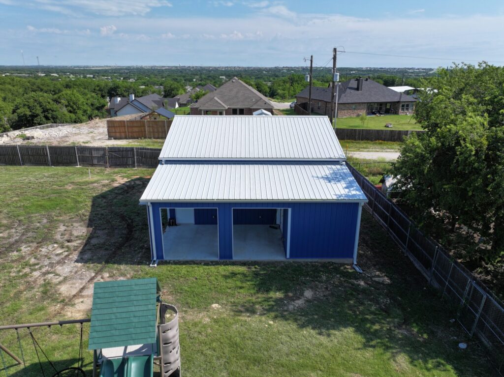 30x30 Tubular Metal Storage with Custom Lean-to in Fort Worth, TX.