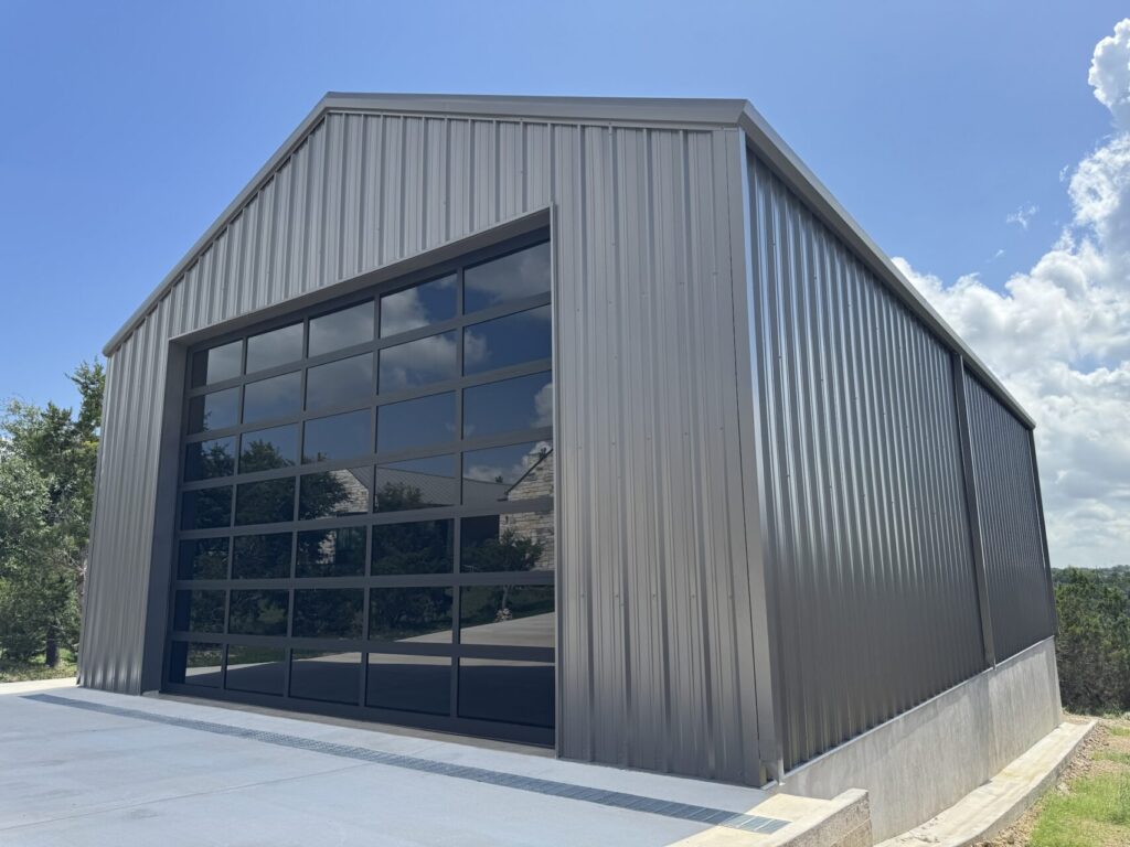 30x50 Red Iron Bolt Up Metal Building in Dripping Springs, TX.
