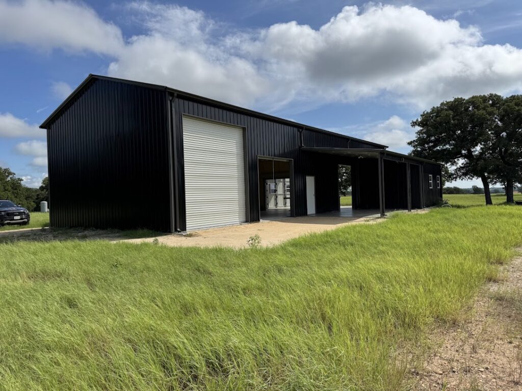 30x75 Tubular Metal Building with Dual Lean-tos in Marquez, TX.