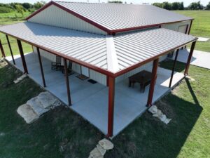 40x50 Red Iron Steel Building with Wraparound Porch in Kaufman, TX.