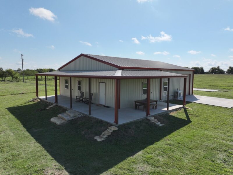 40×50 Red Iron Steel Building with Wraparound Porch in Kaufman, Texas 75142
