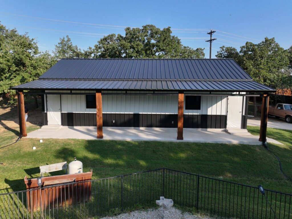 24x45 Custom Metal Garage with Cedar Accents in Flower Mound, TX.