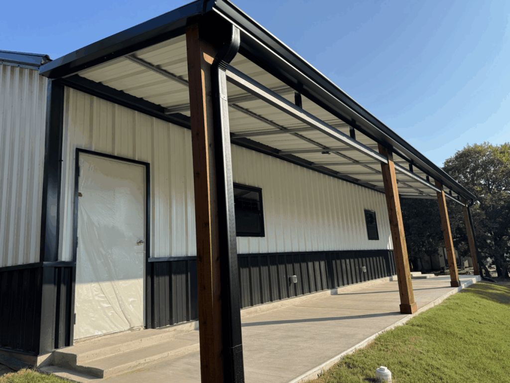 24x45 Custom Metal Garage with Cedar Accents in Flower Mound, TX.