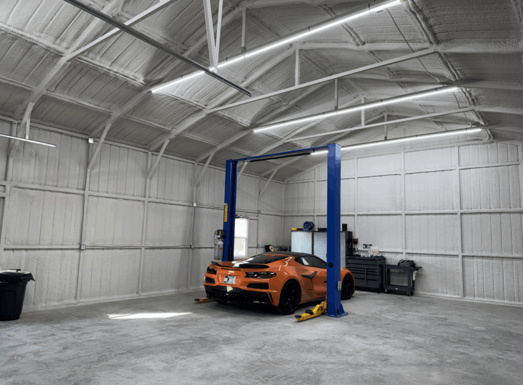 30x40 Tubular Detached Metal Garage with Closed Lean-to in Waxahachie, TX.