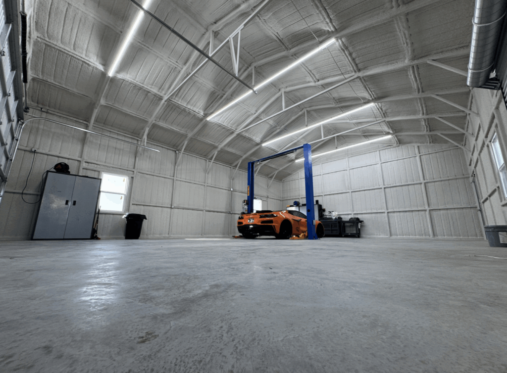 30x40 Tubular Detached Metal Garage with Closed Lean-to in Waxahachie, TX.