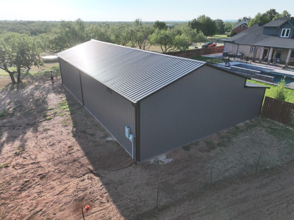 30x65 Steel Storage with Cedar Wrapped Posts in Abilene, TX.