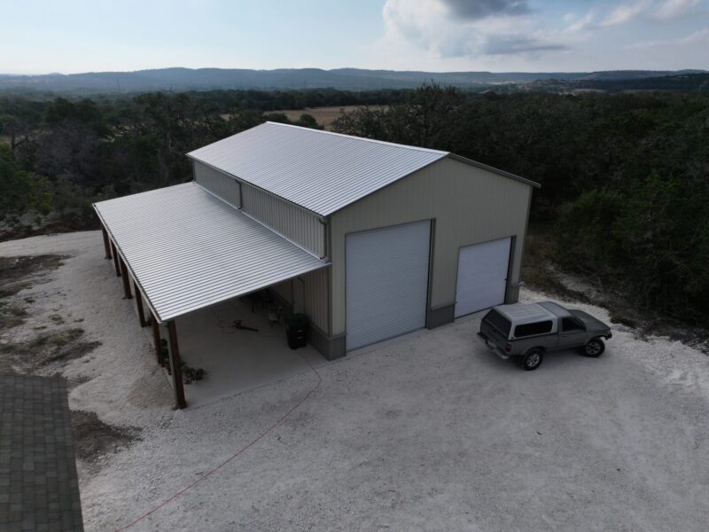 30×50 Two Car Metal Garage with Side Porch in Center Point, Texas 78010