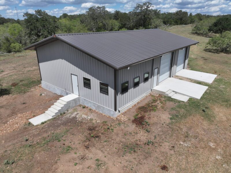 40×60 Weld Up Metal Storage with Concrete Stairs in Lockhart, Texas 78644